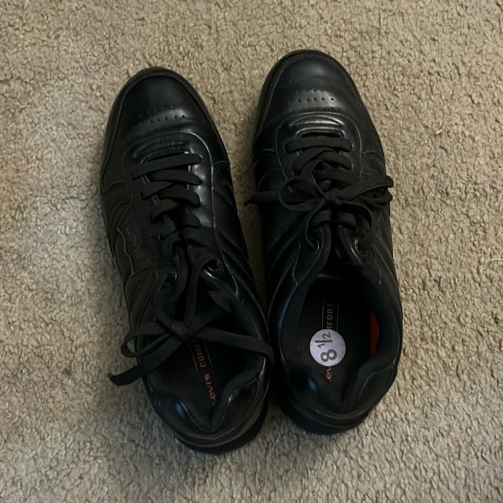 Brand new, never worn, men’s black Levi’s work shoes